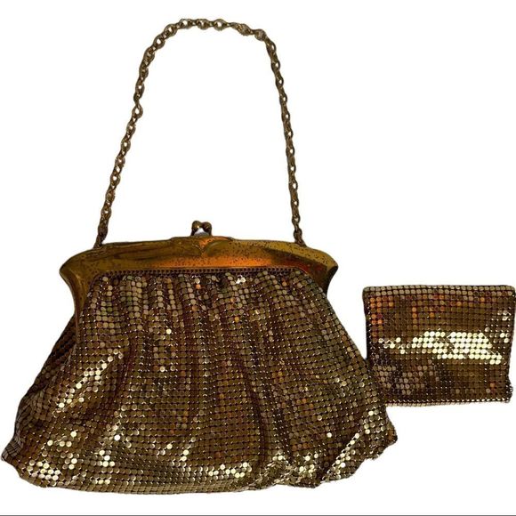 Antique Vintage Whiting & David Antique Gold Mesh Bag with Change Purse - Picture 2 of 16